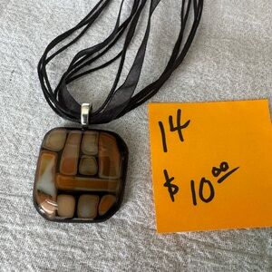 HANDMADE Black and Brown Glass Pendant Necklace